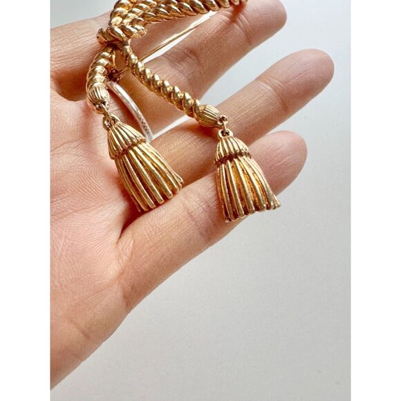 Vintage Unbranded Gold Tone Rope Dangle Tassel Brooch - Picture 5 of 9
